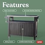 Keter Outdoor Rolling Table Cart for Food Prep, Storage, Bar & Grill, Dark Brown - Portable Kitchen Island Tabletop with Wheels for Drinks, Snacks, and Cooking - Image 5