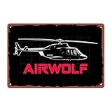 Airwolf Helicopter Tin Sign Vintage Airwolf TV Series Metal Sign Print Aesthetic for Garden Yard Bar Porch Home Bedroom Kitchen Wall Decor Gift 8 X 12 in