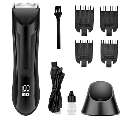 Recortadora íntima, cortapelos íntimos para hombre 4 en 1 impermeable, afeitadora impermeable y húmeda con base de carga LED integrada, pantalla LED, para axilas, Ainas, piernas