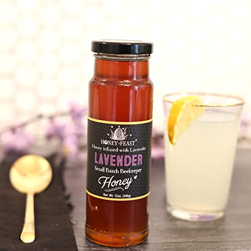 Honey Feast Organic Lavender Honey | 12Oz Gourmet Flavored Honey | Perfect For Tea, Cooking & Baking | Florida Beekeeper-Bottled #TOP7