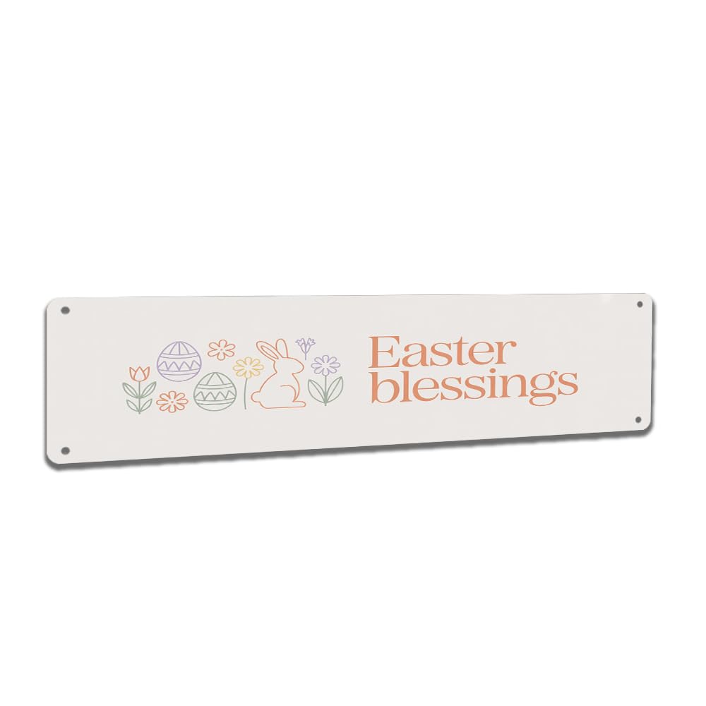 Peiyeety A005 Easter Blessings Vintage Metal Tin Sign, 4X16 Inch Rustic Easter Themed Wall Decor, Retro Sign For Home, Porch, Waterproof Tin Sign, Durable Wall Art