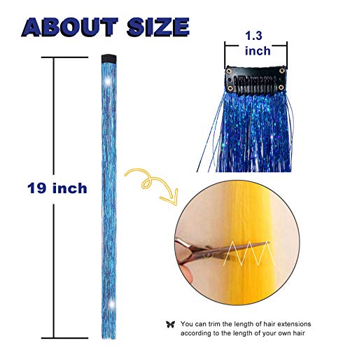 11 Pcs Colored Tinsel Hair Extensions Clip In Hair Accessories For Girls Kids Women Gift Colorful Straight Hairpiece Party Sparkling Shiny Kit (11 Colors) #TOP5