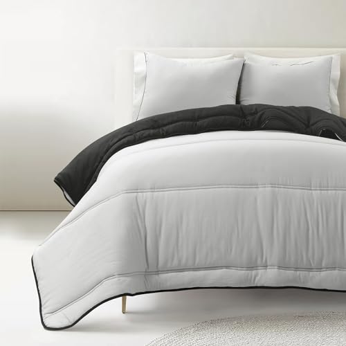 Lush Decor Oslo Soft Reversible Quilted Comforter Set, 3 Piece Set, Full/Queen, Silver & Black - Soft Bedding Set - Gray & Black Comforter - Dorm Decor - Queen Quilt - Minimalist & Modern Decor