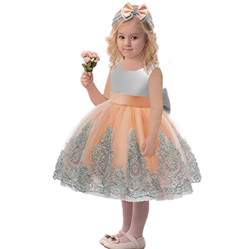 Cmmchaah Little Girls Christmas Dresses Kids Toddler Formal Easter Ball Gown Birthday Pageant Dress(Grey+Orange,100) #TOP3