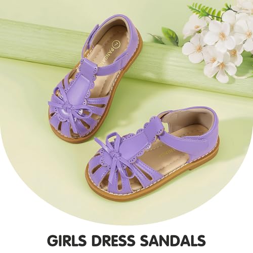 Image of PANDANINJIA Toddler Girls Sandals Closed Toe T-Strap Kids Dress Summer Flats Sandals Cute Bow Flower Girl Shoes