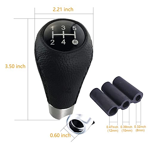 Arenbel 5 Speed Shift Knobs Black Shifter Stick Handle Leather Gear Lever Replacement Fit Most Manual Cars #TOP2