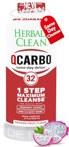 Herbal Clean Qcarbo32 Same-Day Detox Cleanse Drink (32 fl oz) - Dragon Flavor Full Body Cleanse*...