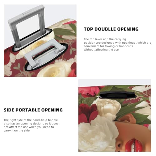 Red Lips Woman Peonies Lilies Flowers Elastic Travel Luggage Covers Dustproof Scratch-Resistant Suitcase Protector Fit 22-24 Inch3