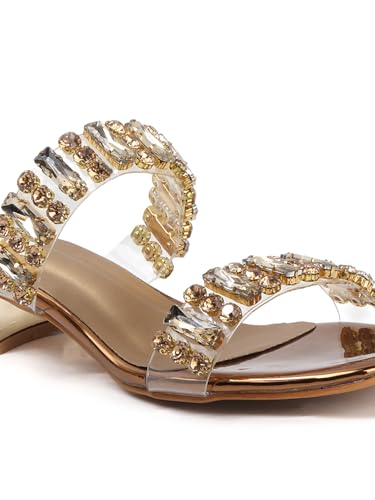 Image of ELLE Women's Dual Strap Embellished Sandal Gemstone Adorned Low Heel