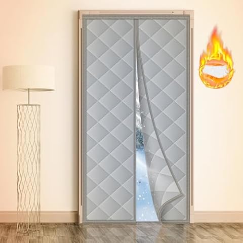Magnetic Insulated Door Curtain Magnetic Thermal and Insulation Self-Closing Door Cover for Winter Patio Bedroom AC Room Fits Door Size up to 36" x 80" Cover
