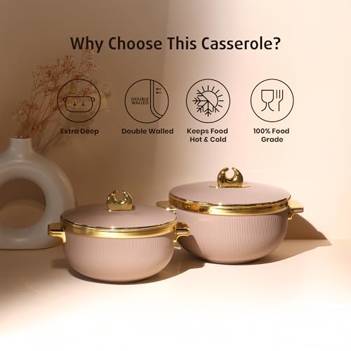 Image of SELVEL Royal Linex Casserole Collection | Insulated Hot Cases | Stainless Steel Inner | BPA-Free | Brown & Lime Green | (Royal Linex Casserole - Brown, Set of 2 (600ml + 1200ml))