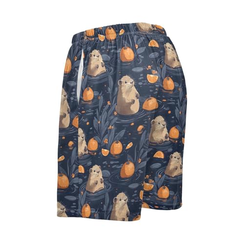 ALAZA Otter Orange Fruit Flower Men's Pajama Shorts Sleepwear Pajama Bottom Lounge Pants Wear with Pocket3