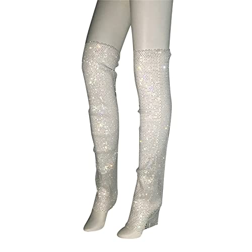 Bas de cuisse en résille extensible pour femme avec strass scintillants