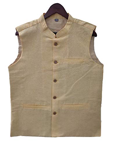 Image of LATEST CHIKAN Men's Traditional Cotton Solid Nehru Jacket /Waistcoat