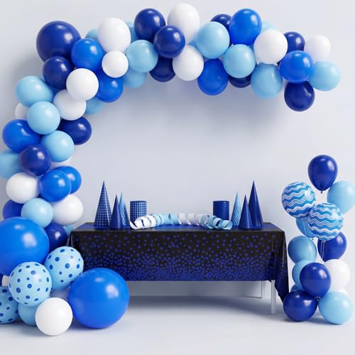 Image of Oudain 6 Pcs Blue and Black Tablecloth for Parties Plastic Dot Tablecloths Printed Table Runner Waterproof Disposable Rectangle Table Cover for Christmas Birthday Wedding Party, 54 inch x 108 inch