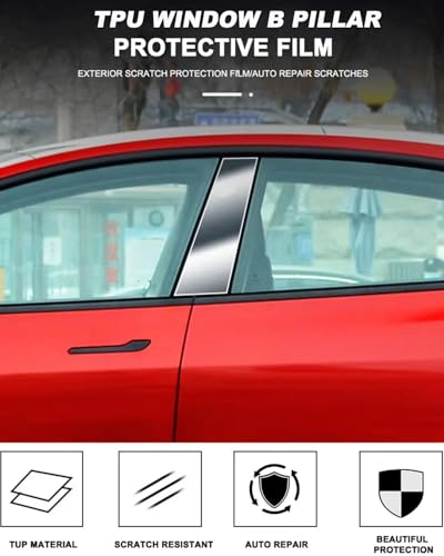 B Pillar Clear TPU Film, Window Center Pillar TPU Protective Film,Precut TPU A-Pillar B-Pillar Clear Protective Film,Anti-Scratch Waterproof Film Compatible with Tesla (Model y B Pillar 2pcs)