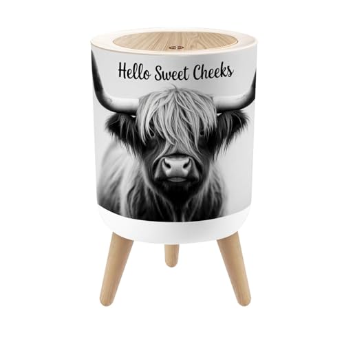 Caneca de basura pequeña con tapa y diseño vaca escocesa