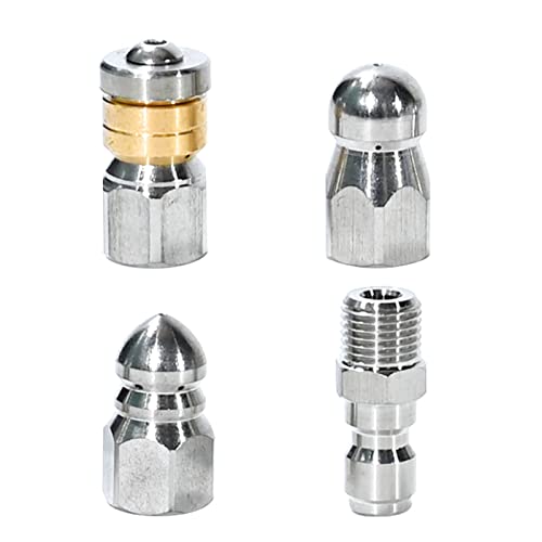 3Pcs Sewer Jetter Nozzle for Pressure Washer, Stainless Steel Rotating Button Nose Jet Nozzle for 1/4″ Quick Connector,Sewer Jetting Pressure Drain Jetter Hose Nozzle with Different Models, 5000 PSI