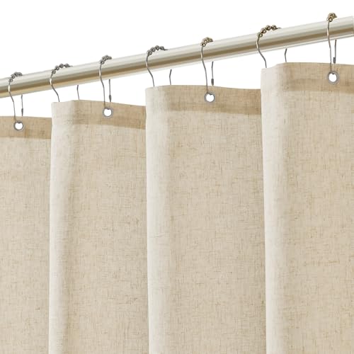 Jowels Natural Linen Shower Curtain with 12 Metal Hooks Modern Boho Neutral Thick Cloth Waterproof Bath Decor Beige Shower Curtain for Bathroom Hotel Bathtub, Cream, 72 Inch