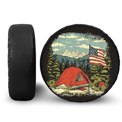 Image of Pensura Spare Tire Cover Universal Camping American Flag Print Spare Wheel Tire Protectors Wheel Protectors Camper Trailer RV Travel, Easy Installation Covers