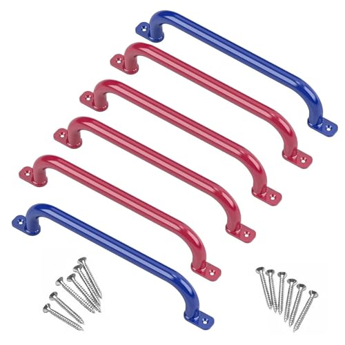 Image of 48cm Long Metal Playground Safety Handle Monkey Bars for Kids Backyard (Pack of 6), Jungle Gym for Indoor Outdoor Playground Playset Handle Accessories for Playhouse, Blue /Red