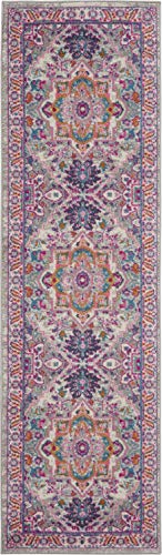 Nourison Passion Bohemian Area Rug, Easy Cleaning, Non Shedding, Bed Room, Living Room, Dining Room, Kitchen (Light Grey/Pink, 2'2" X 7'6") #TOP1