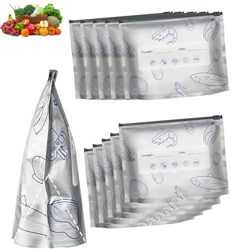 clhjinruoliu Bolsas de Almacenamiento sellables de Papel de Aluminio Reutilizables, Bolsas con Cremallera al vacío, Bolsas sellables de Papel de Aluminio con Etiqueta y Cierre de Cremallera,L,10pcs