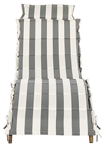 Safavieh-Outdoor Collection Pacifica Natural/ Grey Stripe Cushion 3-Piece Chaise Lounge Set With Table #TOP3