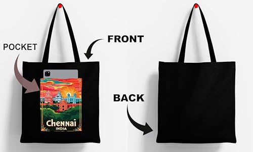 Image of ZORI Black Tote Bag With Pocket Printed Designed Canvas Tote Bags For Women large capacity,Tote bag For Shopping, College, Travel, More Canvas Handbag For Unisex Bag