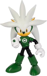 Sonic The Hedgehog DC x Sonic Silver als Green Lantern, 13 cm große Actionfigur, offiziell lizenziert von Jakks Pacific, hochbewegliches und detailliertes Design, Sammlerverpackung
