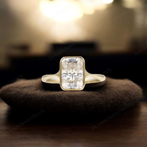 Radiant Cut Moissanite Engagement Ring 9k solid yellow gold Diamond Ring Bezel Set Solitaire Moissanite Wedding Ring Handmade Jewelry Bridal Promise Gift For Her2