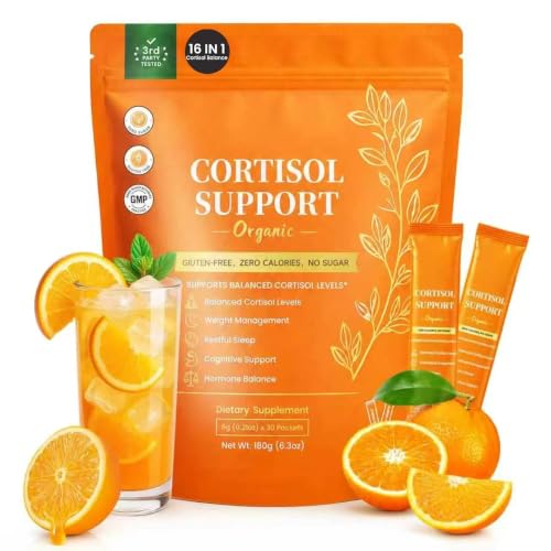 ROWXubau Cortisol Reducer Drink Mix Powder, Women and Men Refreshing Orange Supplement with Ashwagandha, Magnesium Glycinate & L-Theanine for Calm, Focus Stress Response Support 30 Sticks