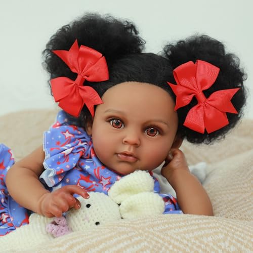 SCOM Reborn Baby Dolls Black Girl - 20 Inch Realistic Toddler Dolls Lifelike African American Real Life Doll with Weighted Soft Body Gift for Kids Age 3