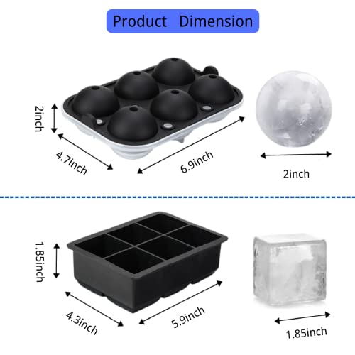 Whiskey Ice Ball Mold, Square And Round Ice Cube Maker, Bourbon Ice Cube Tray For Freezer With Lid, Large Ice Ball Maker For Cocktail, Release Easily, Reusable & Bpa Free (Pack Of 2 Set) #TOP5