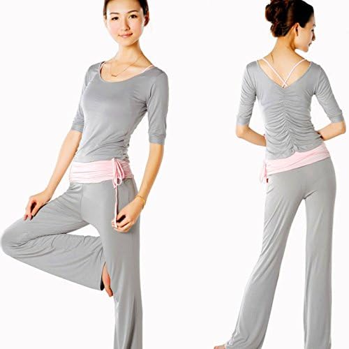 Yoga Kleidung Modal Frühling Mittellangen Ärmel YogaKleidung Anzug Größe M (Pink Gray