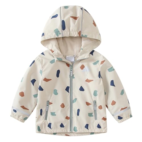 DAWILS Giacca Softshell Da Bambini, A Prova di Vento Giacche Softshell Da Bambino, Giacca Antipioggia per Bambino, Giacca Impermeabile con Cappuccio e Foderato e Foderato, 2 Anni Motivo Geometrico