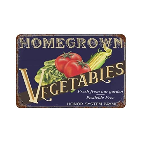 Vegetable Tomato Corn Metal Retro Vintage Tin Sign for Outdoor Patio Garden and Home Bar Club Wall Decor Sign Metal Sign Vintage Homemade Vegetable Pesticide Free Kitchen Sign 12x8 inhces