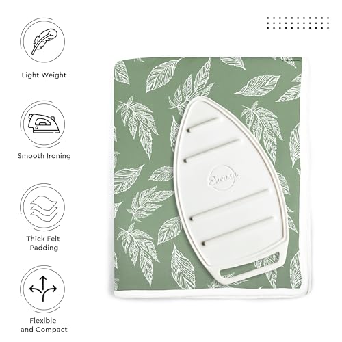 Image of Encasa XO Ironing Mat (Large 120x70 cm) with 3mm Felt Padding, Silicone Iron Rest Protector, Steam Press on Table, Bed, Portable, Heat Reflective, Foldable, Washable, Printed - Big Leaves Green