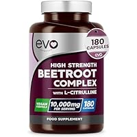 Beetroot Complex & L-Citrulline 10,000mg | 180 Capsules | High Strength | Nitric Oxide Booster to Support Circulation for Energy & Daily Wellness | Vegan, Non-GMO, UK Made, 3 Months | EVO NUTRITION