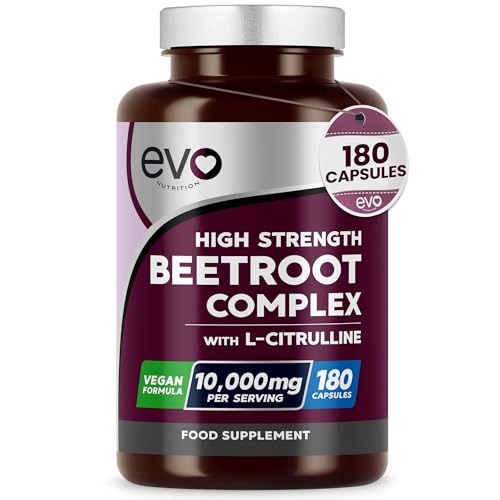 Beetroot Complex & L-Citrulline 10,000mg | 180 Capsules | High Strength | Nitric Oxide Booster to Support Circulation for Energy & Daily Wellness | Vegan, Non-GMO, UK Made, 3 Months | EVO NUTRITION