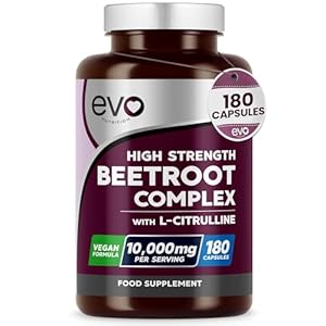 Beetroot Complex & L-Citrulline 10,000mg | 180 Capsules | High Strength | Nitric Oxide Booster to Support Circulation for Energy & Daily Wellness | Vegan, Non-GMO, UK Made, 3 Months | EVO NUTRITION