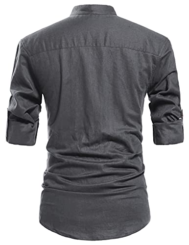 NITAGUT Men Henley Neck Long Sleeve Daily Look Linen Shirts Casual Beach T Shirts (US XL/Chest 46-49, Dark Grey)