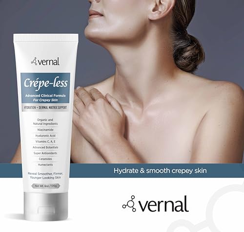 Vernal Crepe-less skin firming cream to reduce crepey arms, neck & hands. Organic tightening cream to reduce thin dry wrinkled skin. Best moisturizer to treat dry thin skin. Made in USA (6 Oz)