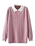 Tebreux Damen Pullover Strickpullover Langarmshirt Oversized Strickpulli Elegant Sweatshirt Einfarbig Oberteile Rosa Medium