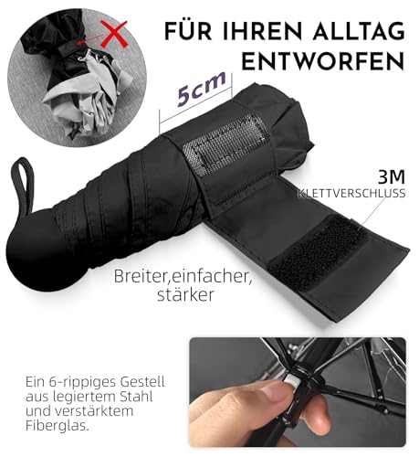 LILAC Mini Regenschirm Leicht & Kompakt, UPF 50+ UV-Schutz Taschenschirm für Damen Herren & Kinder, Kleiner Reiseschirm mit Hartschalen-Etui & Karabiner, 90cm Spannweite