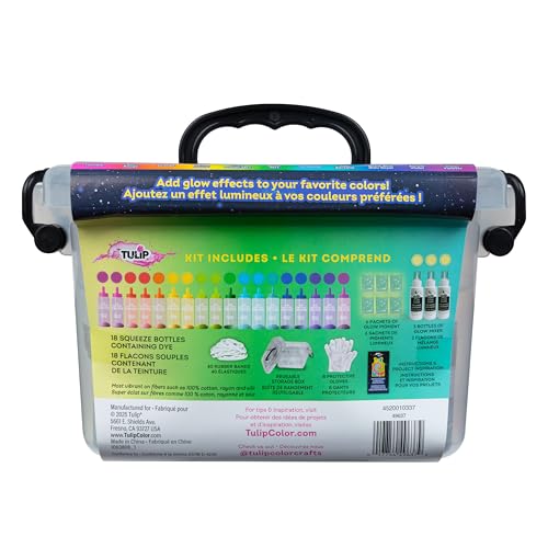 Tulip Glow Tie-Dye Tub, Design Your Looks, Add Glow Effects to Your Favorite Colors, Includes 18 Easy-Squeeze Dye Bottles, Glow Pigments, Mixers, Storage Box, All-in-One Party Activity Kit, 77 Pieces by TULIP - Image 7