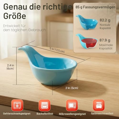 Flexzion Keramik-Dip-Schalen, kleine Schalen zum Dippen mit Griff, Gewürzbecher, Sojasaucenschale, Porzellanauflaufförmchen, Soßenhalter… – Ansicht 6