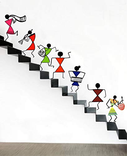 Decal O Decal Dancing Warli Art Vinyl Wall Sticker, Pack of 1, 80cmx55cm