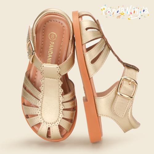 Image of PANDNAINJIA Toddler Girls Sandals T-Strap Dress Summer Shoes