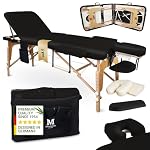 MASSUNDA All INKL Chaise de Massage Pliante et réglable en Hauteur – Table de Massage Mobile en Bois Massif avec Housse en éponge, accoudoirs et dossiers, appuie-tête Ergonomique (Noir)